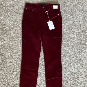 J.CREW 9" HIGH-RISE TOOTHPICK JEANS IN VELVET. SIZE:25. CRIMSON RED.